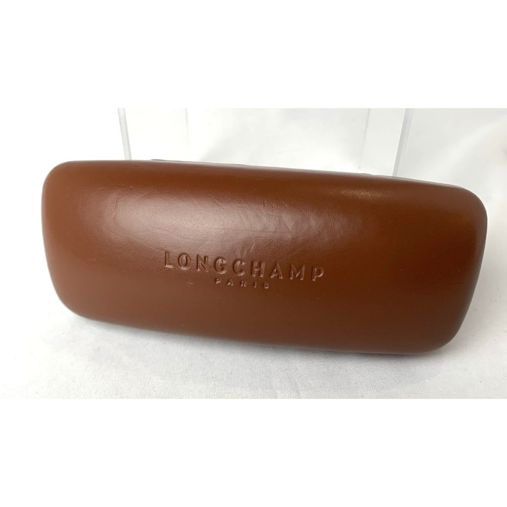 Longchamp Paris Eyeglass Case Brown Hard Shell Faux Leather